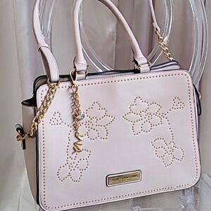 Marc New York Andrew MarcPink Satchel w/Gold chain crossbody strap/bag charm EUC